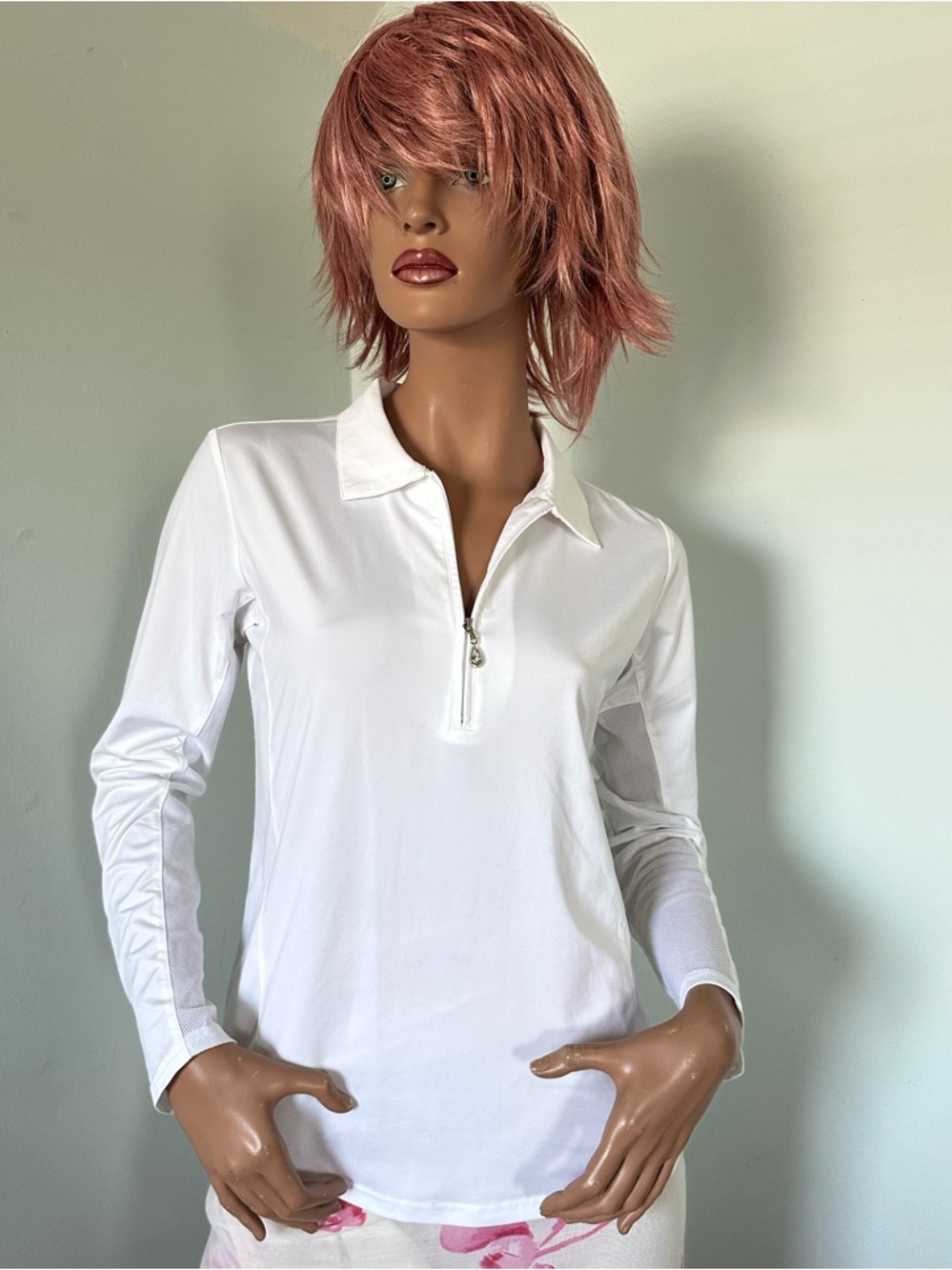 Women's White Sun SoleilLong-Sleeve 1/4 Zip Polo Top SPF 50
